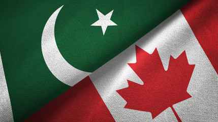 Pakistan and Canada two flags textile cloth, fabric texture