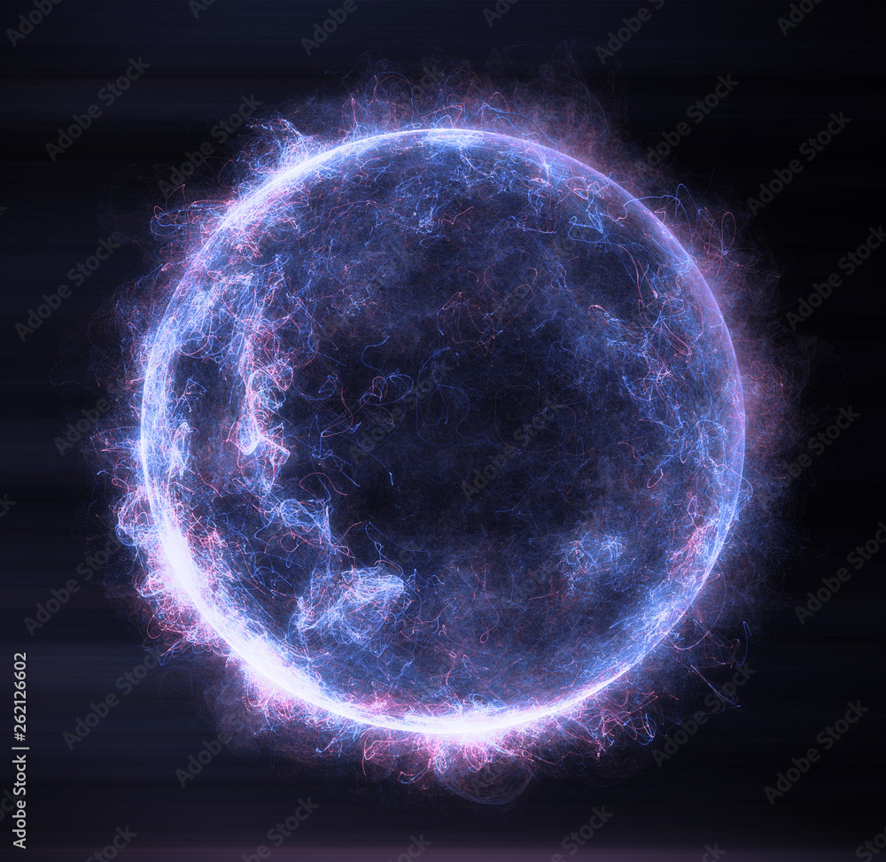 Poster abstract particles background with corrupted point sphere. sun solar flare particles coronal mass ej