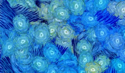 Impressionismus-Wandkunstdruck. Ölgemälde im Vincent Van Gogh-Stil. Wirbel spritzt. Kunstwerke des Surrealismus. Abstrakter künstlerischer Hintergrund. Echte Pinselstriche auf Leinwand. © Avgustus