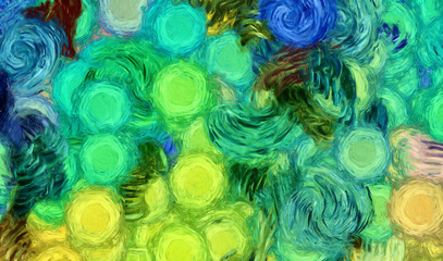 Impressionism wall art print. Vincent Van Gogh style oil painting. Swirl splashes. Surrealism artwork. Abstract artistic background. Real brush strokes on canvas. 