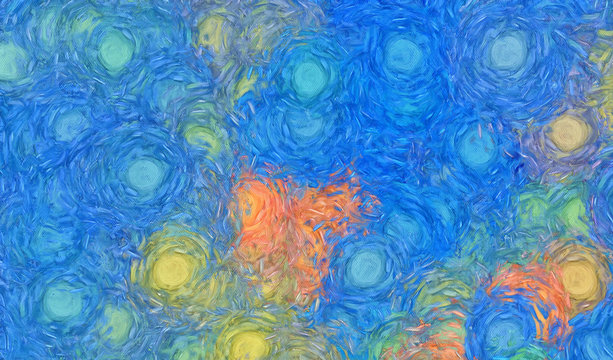 Impressionism wall art print. Vincent Van Gogh style oil painting. Swirl splashes. Surrealism artwork. Abstract artistic background. Real brush strokes on canvas. 
