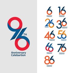 96 th Anniversary Set Celebration Vector Template Design Illustration - obrazy, fototapety, plakaty
