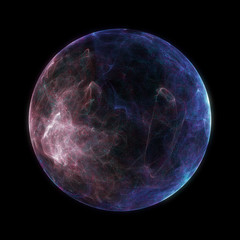 Abstract particle sphere, science background.Virtual flow big binary data visualization. Digital technology planet structure, Glows and particles. 3D render