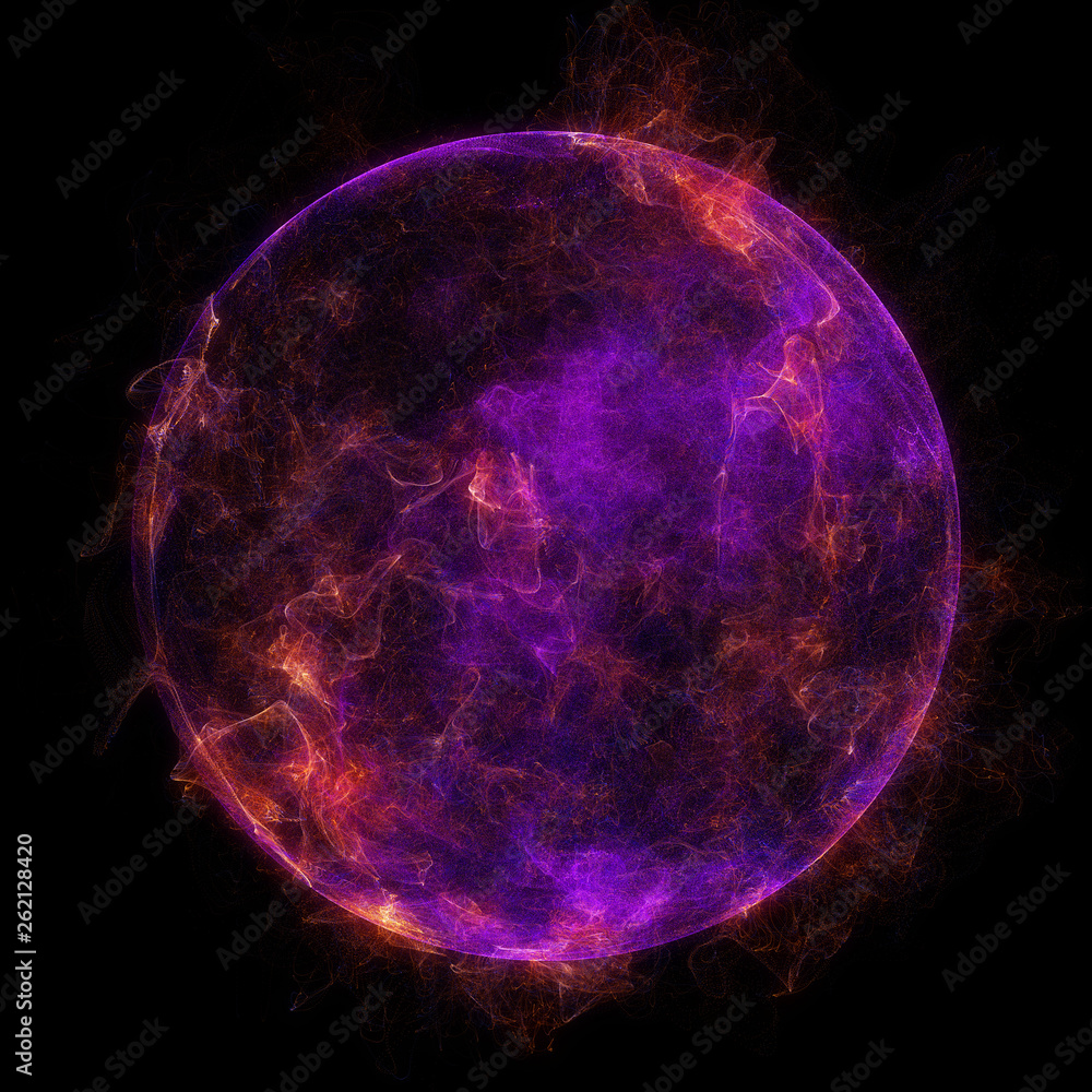 Poster abstract particles background with corrupted point sphere. sun solar flare particles coronal mass ej