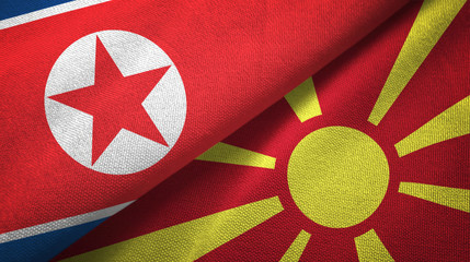 North Korea and Macedonia two flags textile cloth, fabric texture