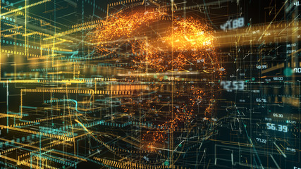 Futuristic information technology big data cloud computing AI IOT concept - conceptual 3D render