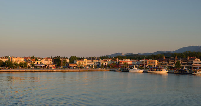 Keramoti, Greece port with boats, promenade view, tavernas, cafe and restaurants