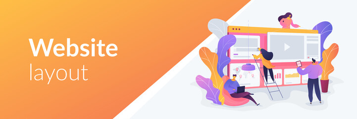 Website development or web application, coding, designing for web browsers concept. Vector banner template for social media with text copy space and infographic concept illustration.