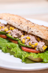 Tuna Baguette with avocado, tomato and lettuce
