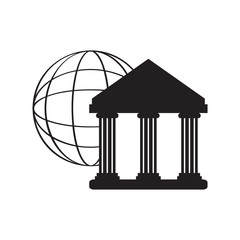 Bank building with a web icon. Vector illustration design