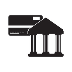 Bank building with a credit card icon. Vector illustration design