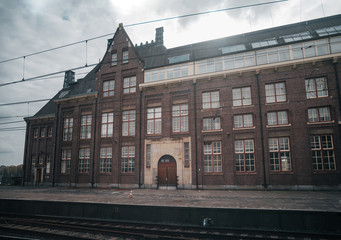 Train station platform in vintage european style