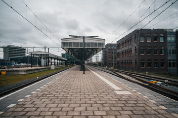 Train station platform in vintage european style