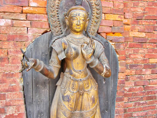 Buddhist temples and typical street architecture in the tourist district of Thamel in Kathmandu