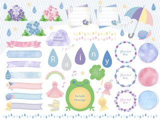 梅雨/水彩/紫陽花フレームセット