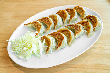 Japanese gyoza or dumplings with soy sauce