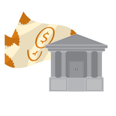 Bank building with a bill icon. Vector illustration design