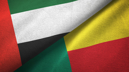 United Arab Emirates and Benin two flags textile cloth, fabric texture