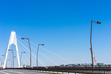 Fototapeta na wymiar 多摩川に架かる大師大橋の風景