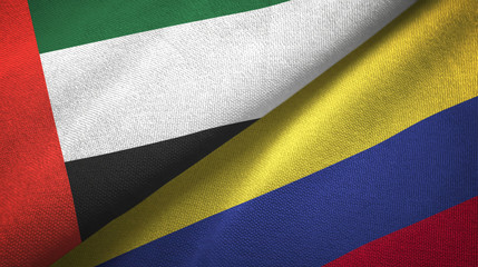 United Arab Emirates and Colombia two flags textile cloth, fabric texture