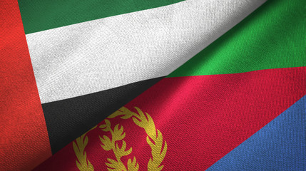 United Arab Emirates and Eritrea two flags textile cloth, fabric texture