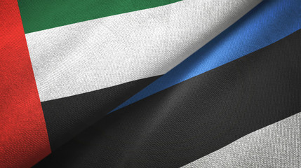 United Arab Emirates and Estonia two flags textile cloth, fabric texture