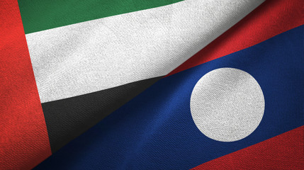 United Arab Emirates and Laos two flags textile cloth.