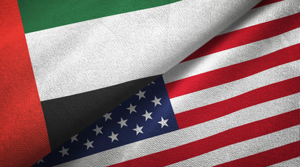 Fototapeta premium United Arab Emirates and United States two flags textile cloth, fabric texture