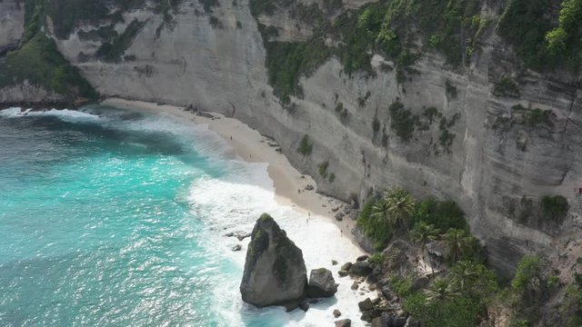 Revealing aerial shot of diamond beach on Nusa Penida