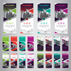 Bundle of 4 Different Color Business Roll Up. Standee Design. Banner Template. Presentation and Brochure. Vector illustration	
