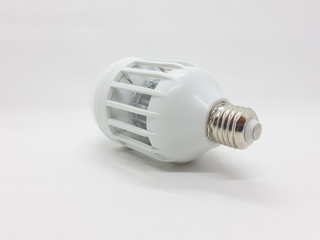 Electric LED anti insect light bulbs on a white isolated background