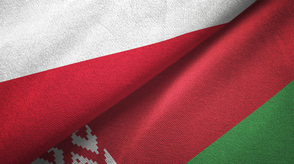 Poland and Belarus two flags textile cloth, fabric texture
