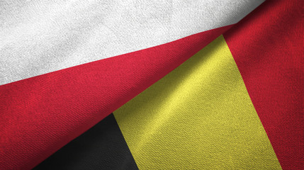 Poland and Belgium two flags textile cloth, fabric texture