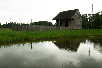 A cabin at LSU Rural Life Museum, an outdoor museum of Louisiana history, Baton Rouge, Louisiana.