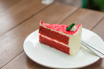 The red cake on white dish