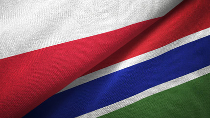 Poland and Gambia two flags textile cloth, fabric texture