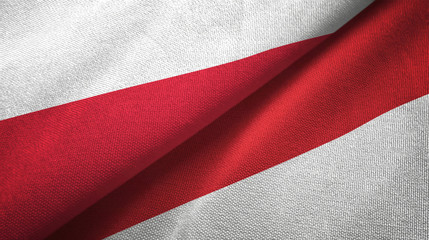 Poland and Indonesia two flags textile cloth, fabric texture