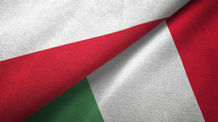 Fototapeta premium Poland and Italy two flags textile cloth, fabric texture