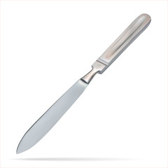 Amputation knife Liston. Surgical knife designed to separate the soft tissues of the body. Medical operation tool. Isolated realistic object on white background. Vector illustration.