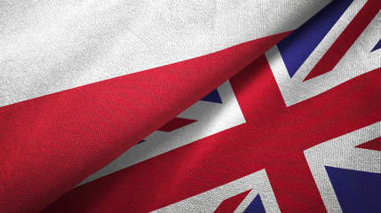 Poland and United Kingdom two flags textile cloth, fabric texture