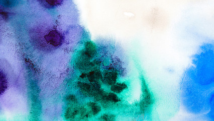 Plakat Abstract watercolor hand painting. Textural background. Purple, blue and green colors