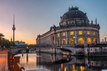 Fototapeta na wymiar The Bode Museum and the Television Tower in Berlin at dawn