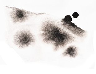 Black color spotted on white background,  Background and Illustration abstract watercolor hand draw on paper, Meteor crater on the moon and planets in space © anant_kaset