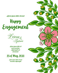 Vector illustration ornate design roses flower frame for invitation of happy engagement
