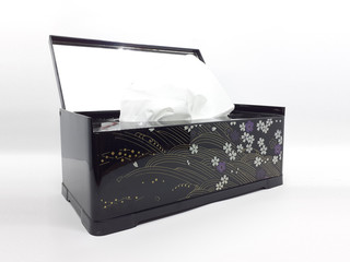 Black Floral Pattern Tissue Box Cosmetics in White Isolated Background