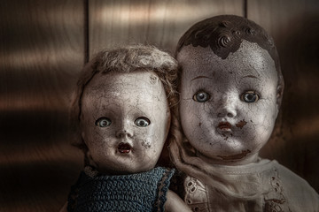 Scary old cracked dolls