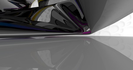 Abstract dynamic interior with black and colored gradient smooth objects. 3D illustration and rendering