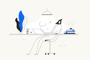 Person computer desk home freelance work vector