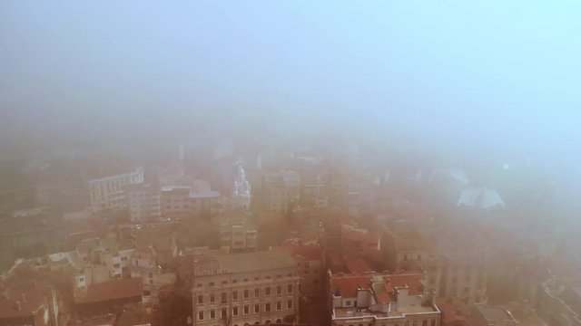 In out aerial drone shot of the peninsula old town area of Constanta revealing the city's architecture