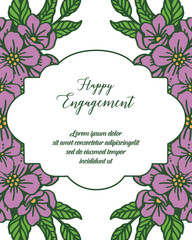 Vector illustration elegance invitation happy engagement with purple wreath frame